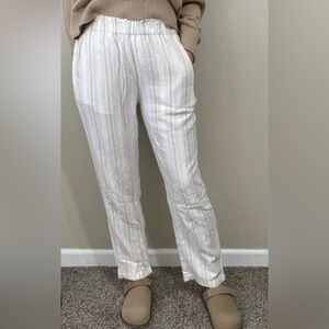 Sigrid Olsen Cream and Tan Striped Pants Size Small Linen